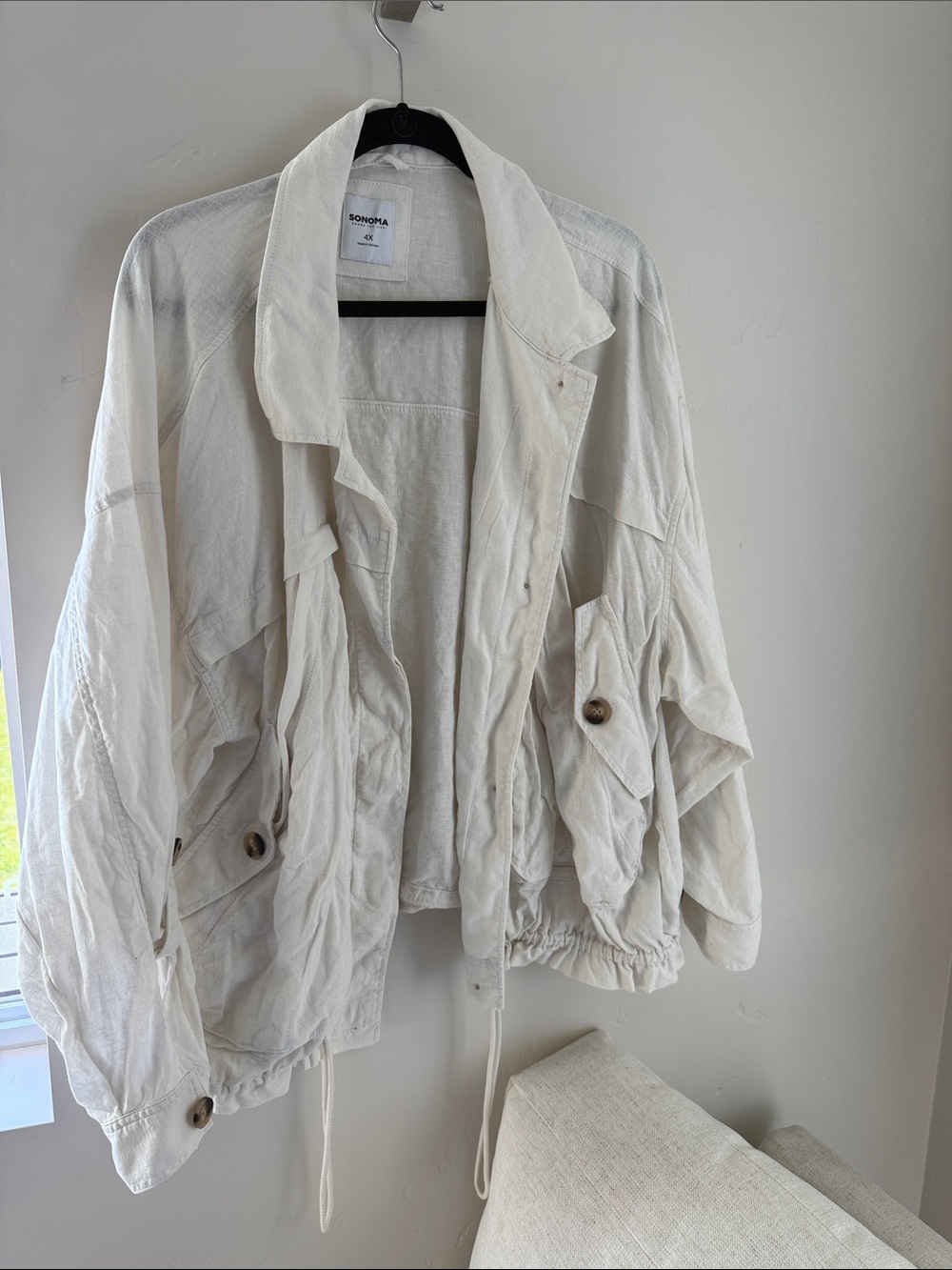 Sonoma Cream linen blend Utility Jacket with Button Pockets 4x